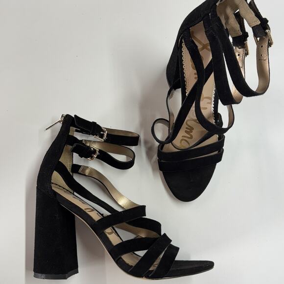 Sam Edelman Shoes Womens Size 7M Black Yema‎ Suede Block Heel Strappy Sandals - Picture 2 of 9